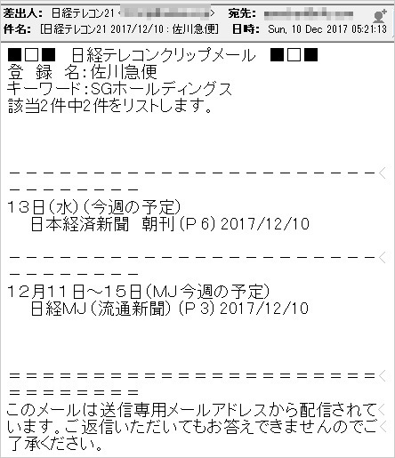 大和証券版の日経テレコンクリップメールの画面