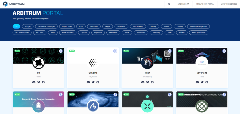 Arbitrumを基盤としたDAppsの一覧