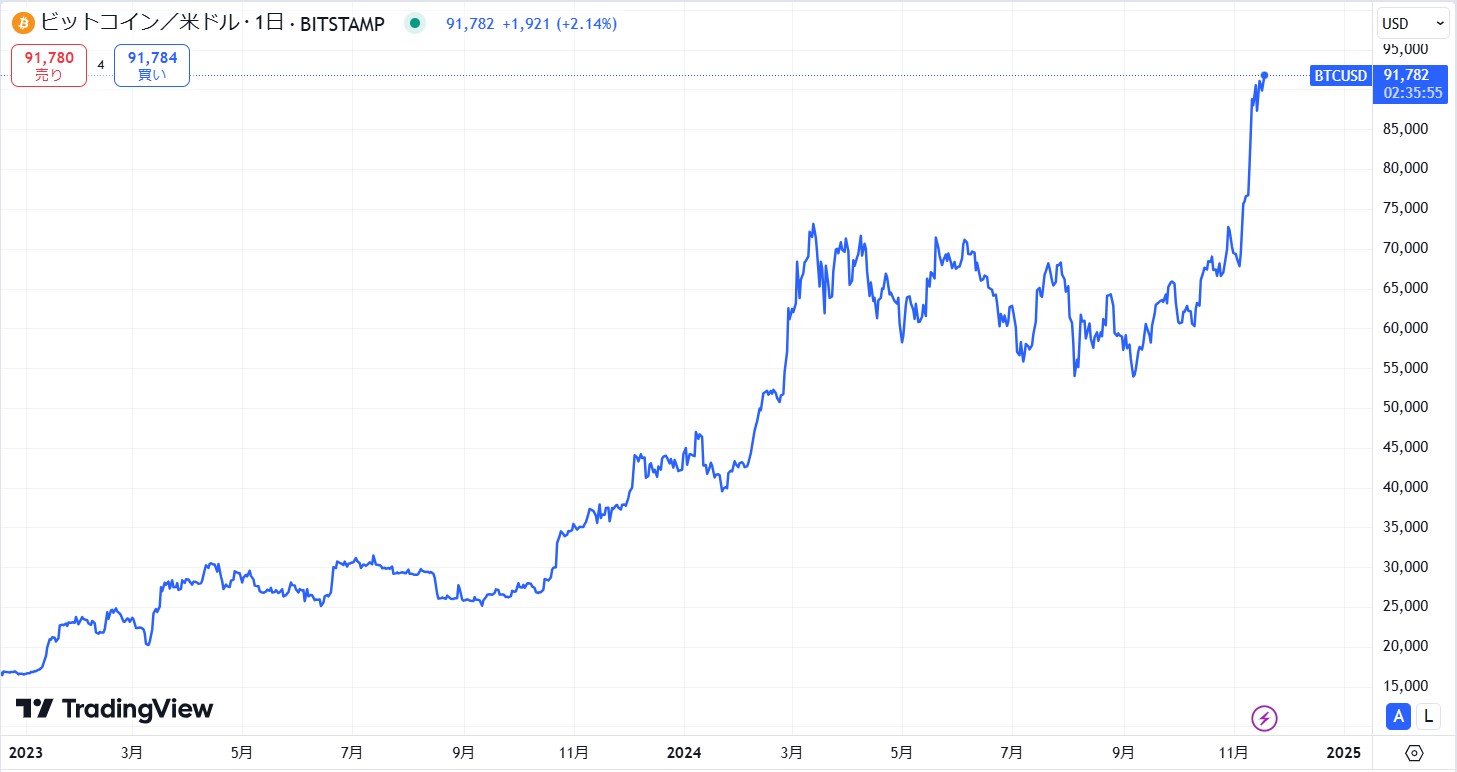 2024年11月時点のビットコイン(BTC)の価格動向