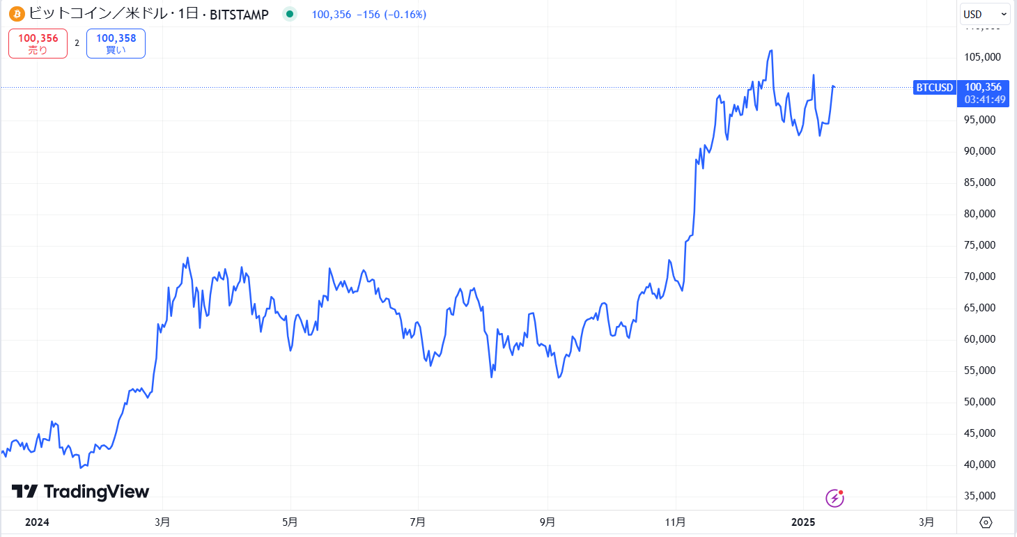 2025年1月時点のビットコイン(BTC)の価格動向