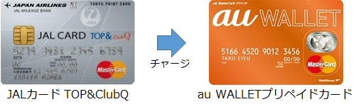 「JALカード TOP&ClubQ(MasterCard)」なら、au WALLETプリペイドカードにチャージ可能