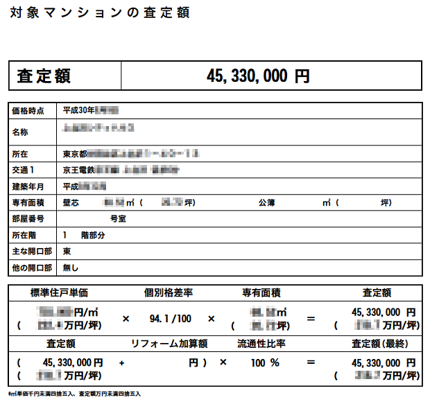 B社の査定書(売買想定価格)