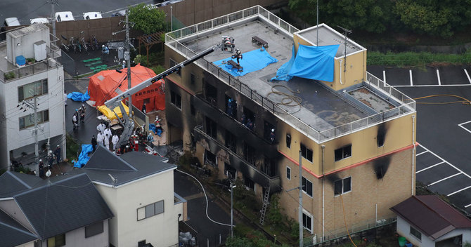 放火事件があったアニメ制作会社「京都アニメーション」のスタジオ=18日午後、京都市伏見区