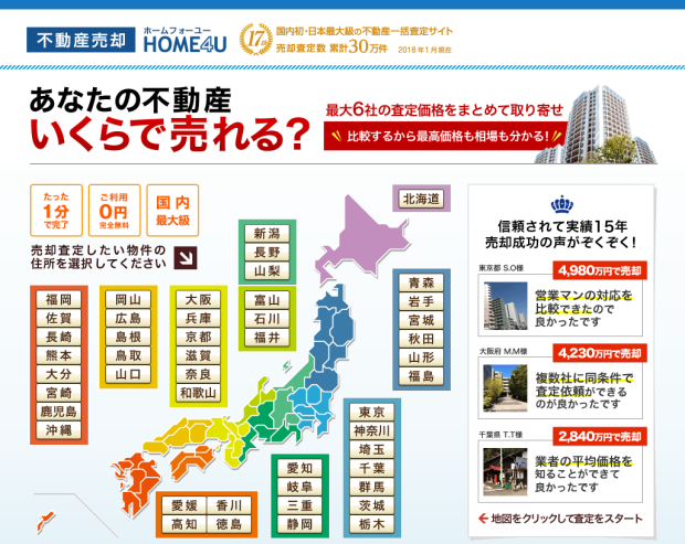 不動産一括査定サイトの「HOME4U(ホームフォーユー)」