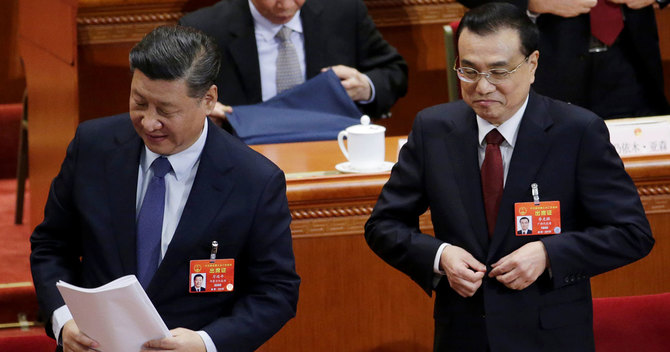 中国全国人民代表大会での習近平国家主席と李克強首相