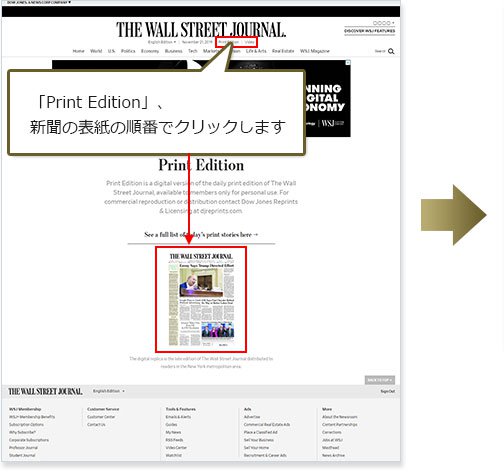 【1】「Print Edition」、新聞の表紙の順番でクリックします